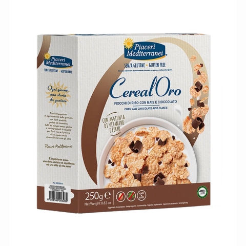 Piaceri Mediterranei Cereal Oro Flocons de Maïs et de Riz avec Chocolat Sans Gluten