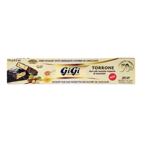 Torrone GiGi Nougat Dur avec Noisettes Recouvert de Chocolat