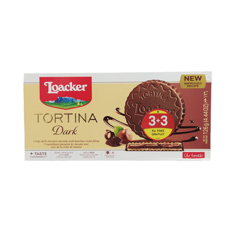 Loacker Tortina Biscuits au Chocolat Noir et Noisettes 3+3